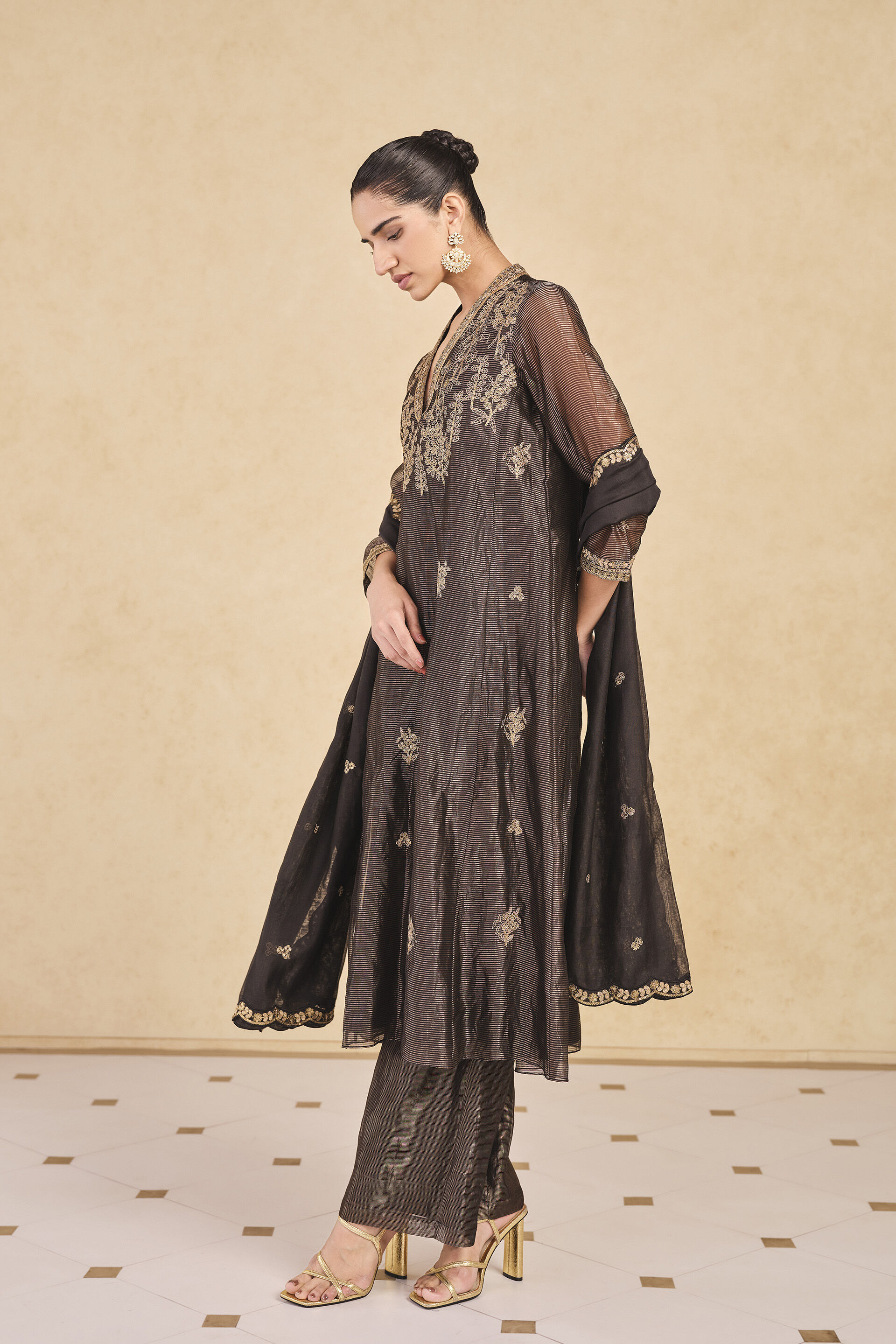 Arhana Embroidered Zardozi Mul Suit Set - Black, Black, image 3
